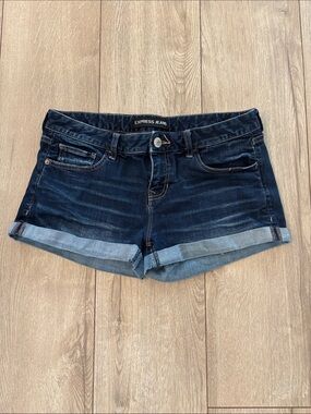 Express Dark Blue Cuffed Denim Shorts